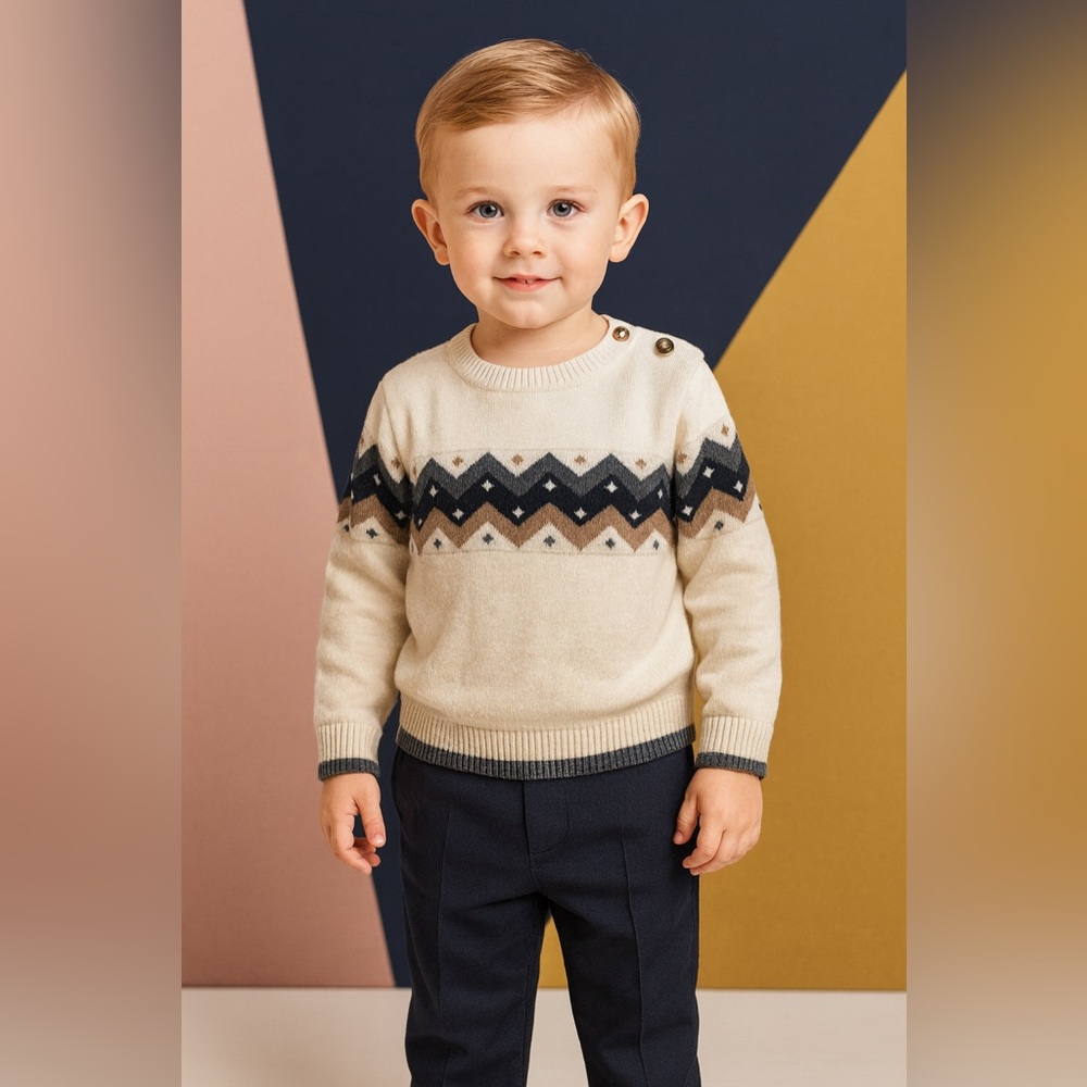 🛍️SALE🛍️ GB Baby Kid’s Cozy Fair Isle Sweater - Cream and Brown